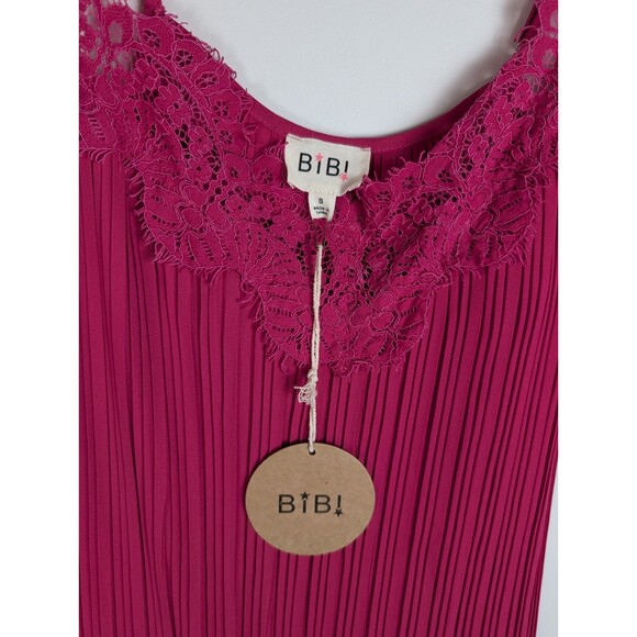 NWT Bibi Pleated Tank Top Lace Top Size Small Spaghetti Straps Raspberry Pink - Picture 3 of 14